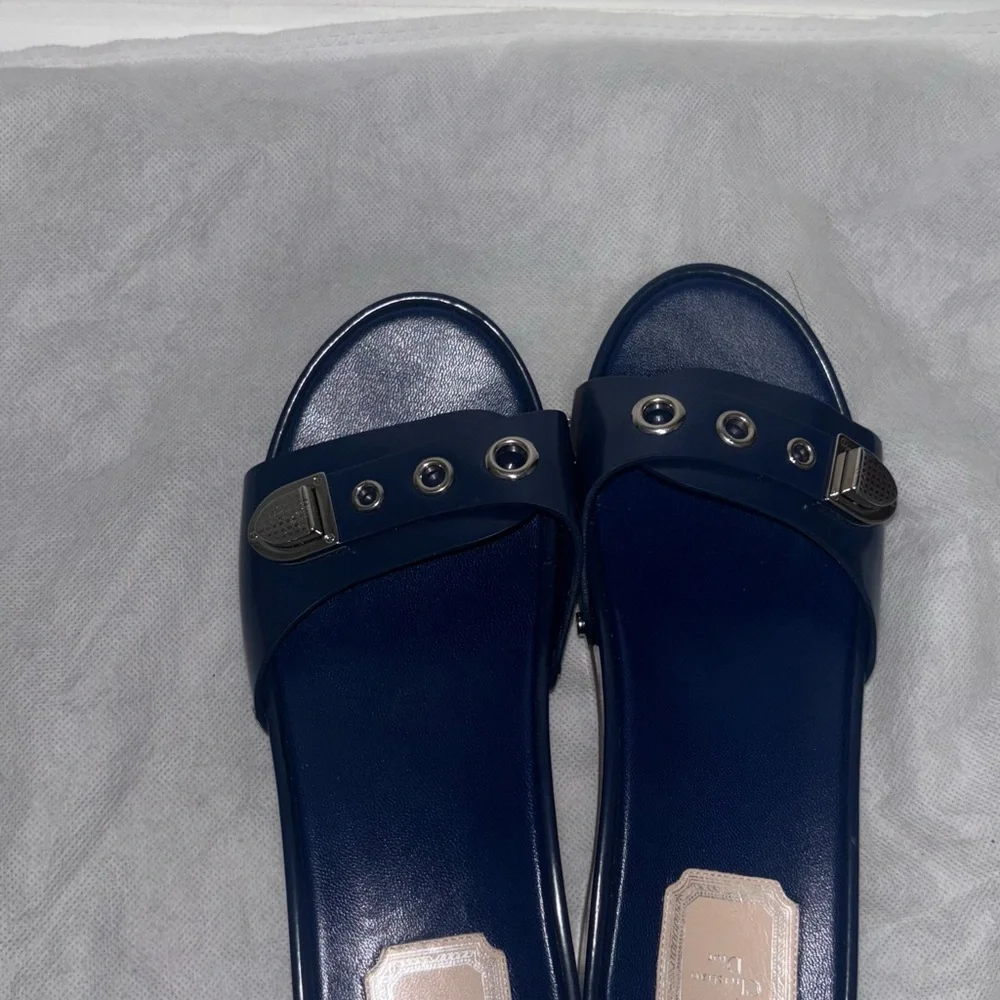 Dior Women's Navy Blue Mules with Silver Accents - Picture 4 of 5